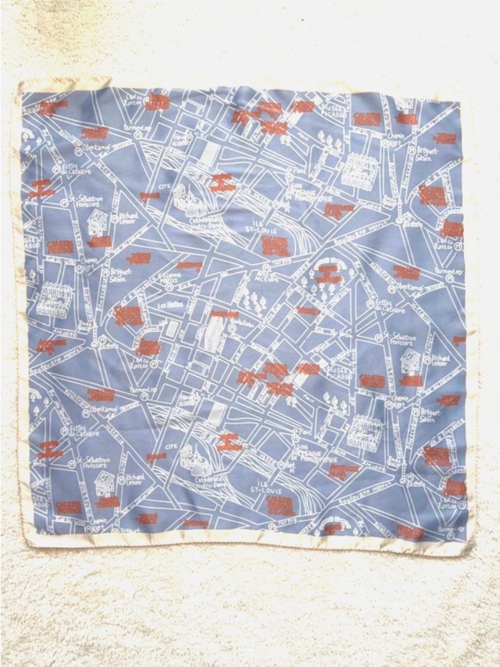 Paris Map Scarf Blue Travel Print Square City Map Souvenir Scarf